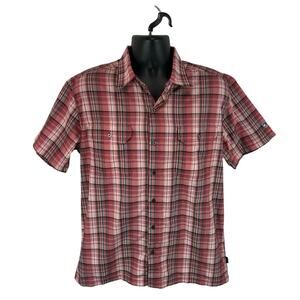 Kuhl Eluxur Shirt Plaid Shortsleeve Button Up Size Large Red Lightweight Hiking